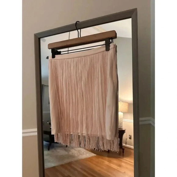 Bershka‎ Fringe Mini Skirt Tan Size 8 Boho Western Festival Faux Suede Tassel - Picture 3 of 7